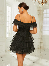 Cold Shoulder Tiered Sequin Party Dress